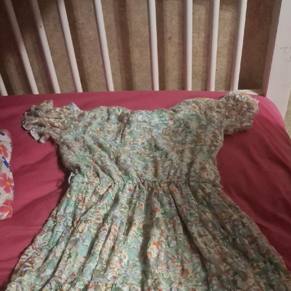 Sequin Hearts Green Pleated Smocked Midi Dress